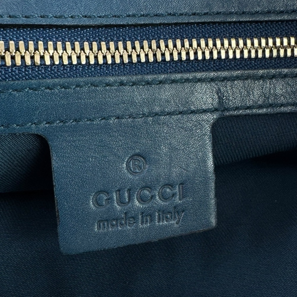 GUCCI Blue Patent Leather Horsebit Glam Hobo Tote Shoulder Bag Made in Italy - Picture 15 of 17